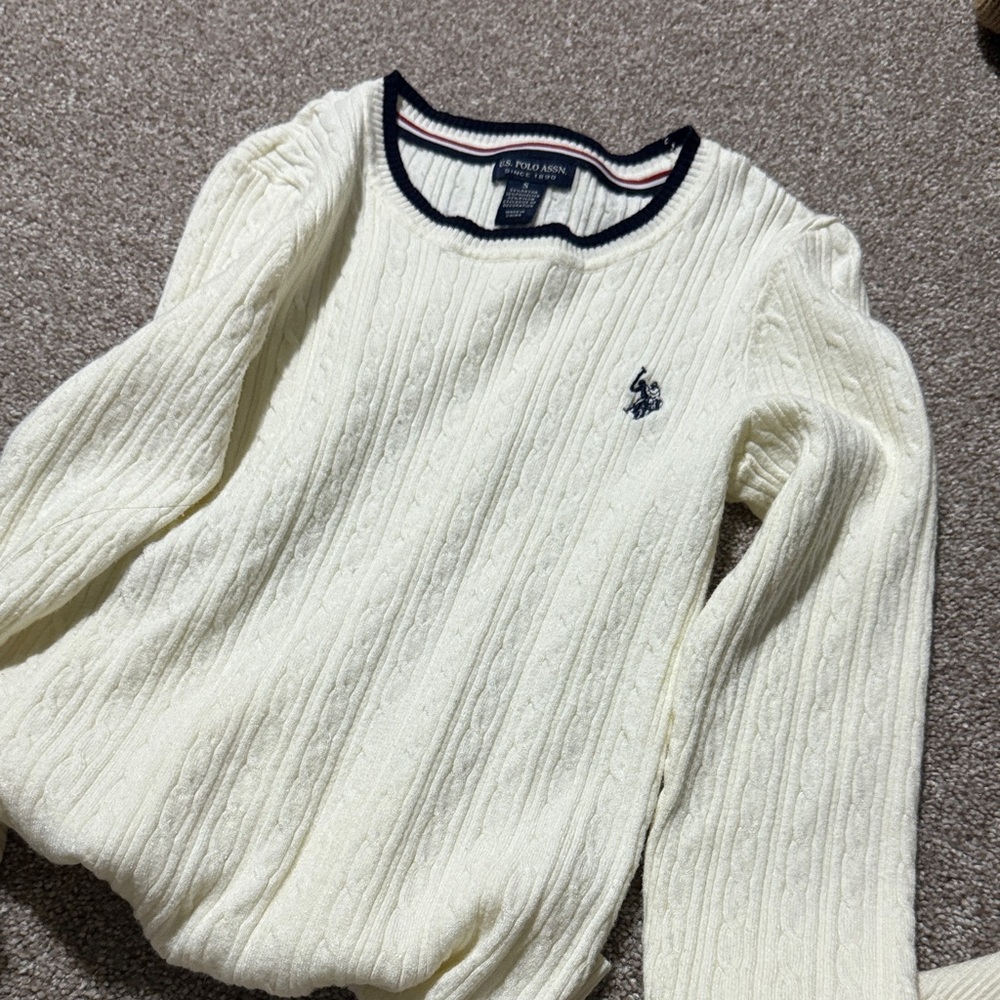 US Polo  Women's Ivory Cable Knit Sweater